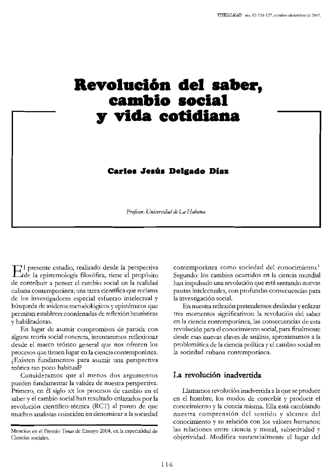 Revolución del saber, cambio social y vida cotidiana